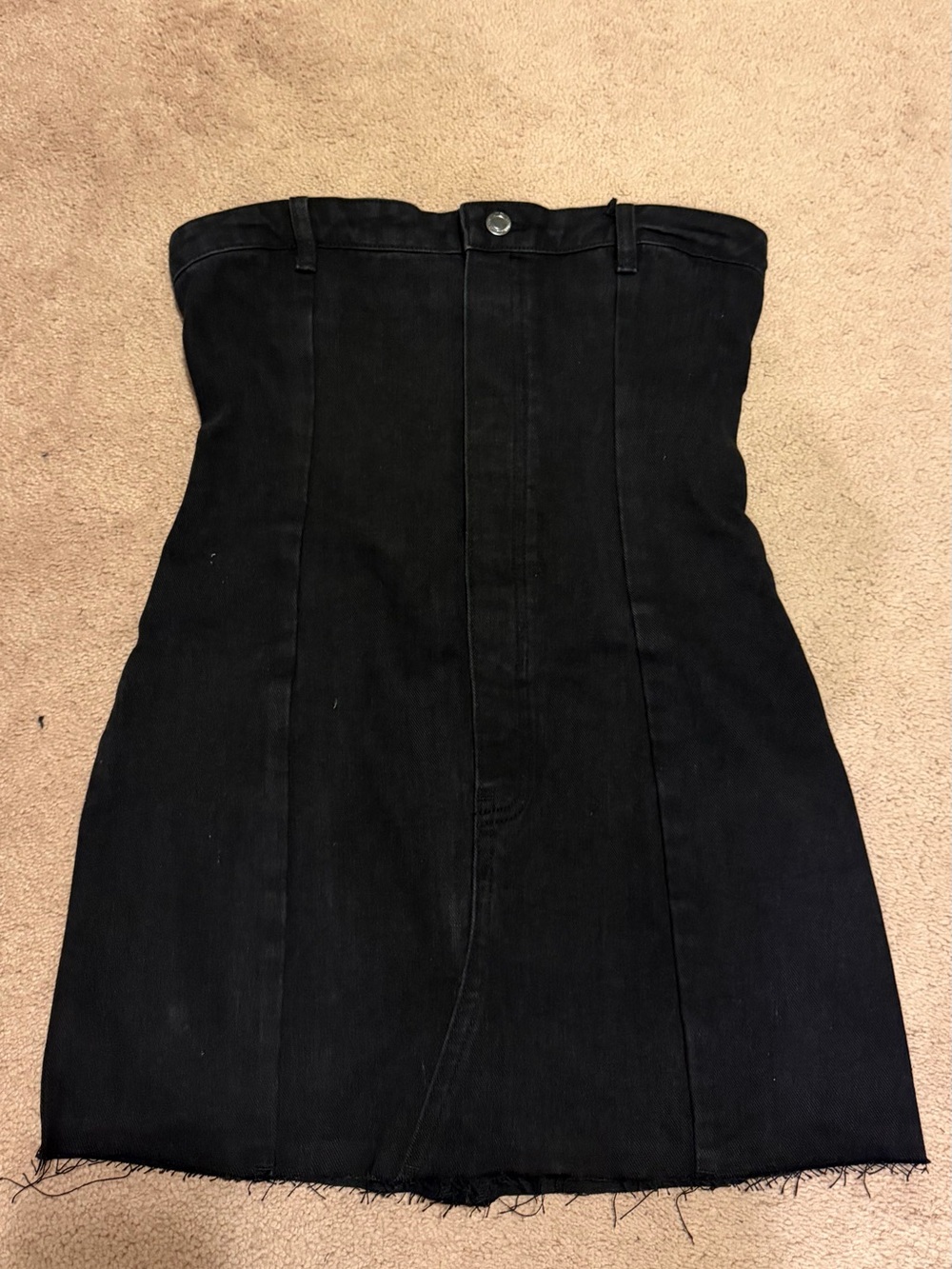 PrettyLittleThing Petite Black Denim Bandeau Mini Dress